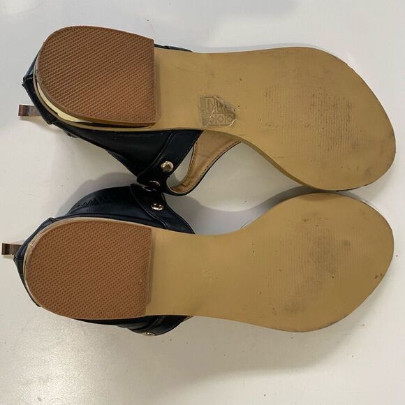 GC Shoes Black Jeweled Sandals Gold Zippered Back size 6.5 Euro 37 - Picture 8 of 11